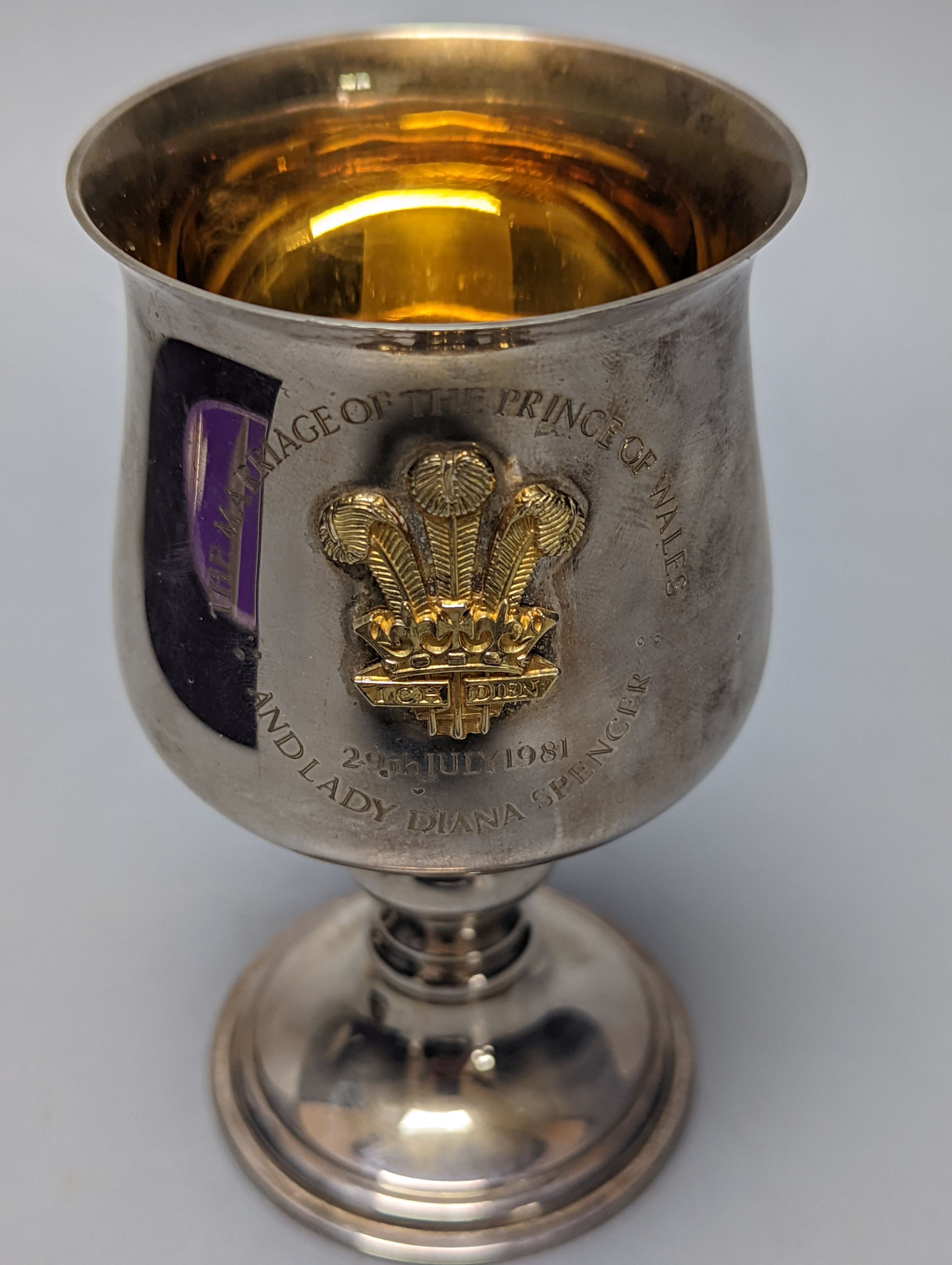 A Prince Charles and Princess Diana wedding commemorative silver goblet, cased, 13cm, 5.5oz.